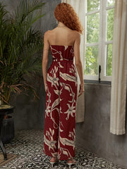 Boho Floral Strapless Jumpsuit Wide Leg Sexy Backless Jumpsuit