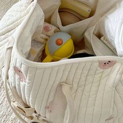 Quilted Parent Bag with Bear Embroidery Durable Polyester Lightweight Duffel