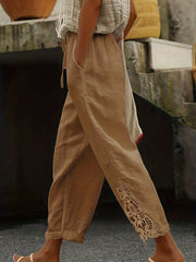 Lace Drawstring Waist Pants Solid Loose Casual Pants