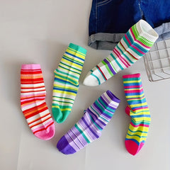 Girls Kids Cartoon Funny Boneless Socks Breathable Comfy Casual Striped Socks