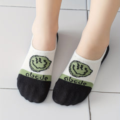 5pairs Happy Face Striped Kids Non-slip Ankle Socks