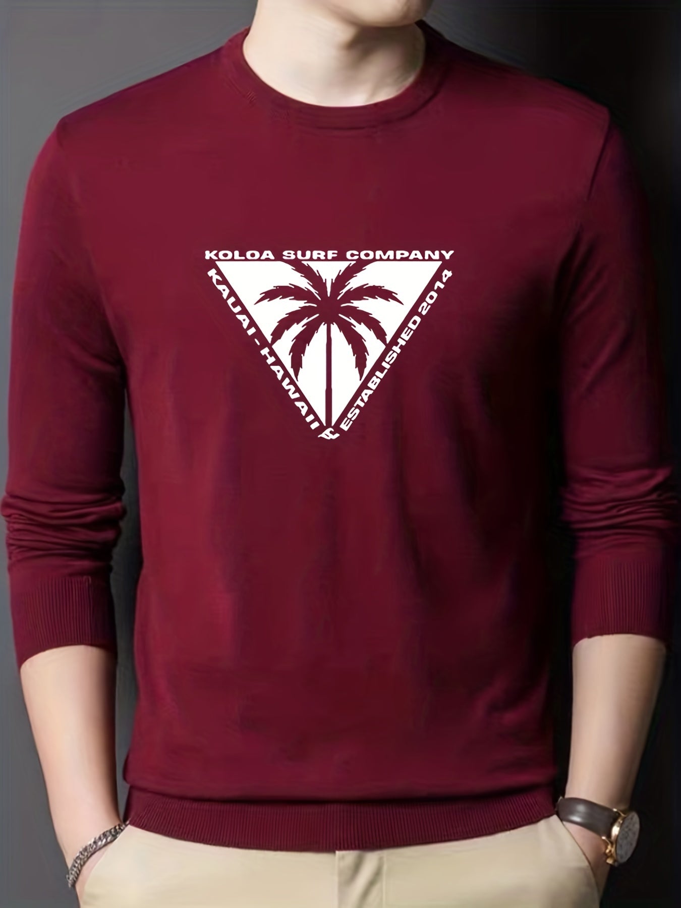 Coconut Palm Print Men's Knitted Sweater Crew Neck Pullover
