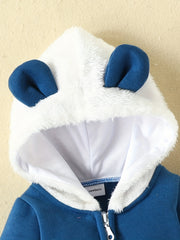 Baby Cloud Hooded Jumpsuit With Ears Fleece Outwear