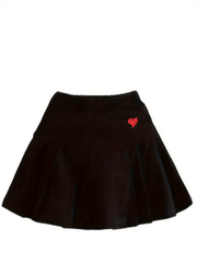 Girls Heart Embroidered Flare Skirt With Shorts for Kids