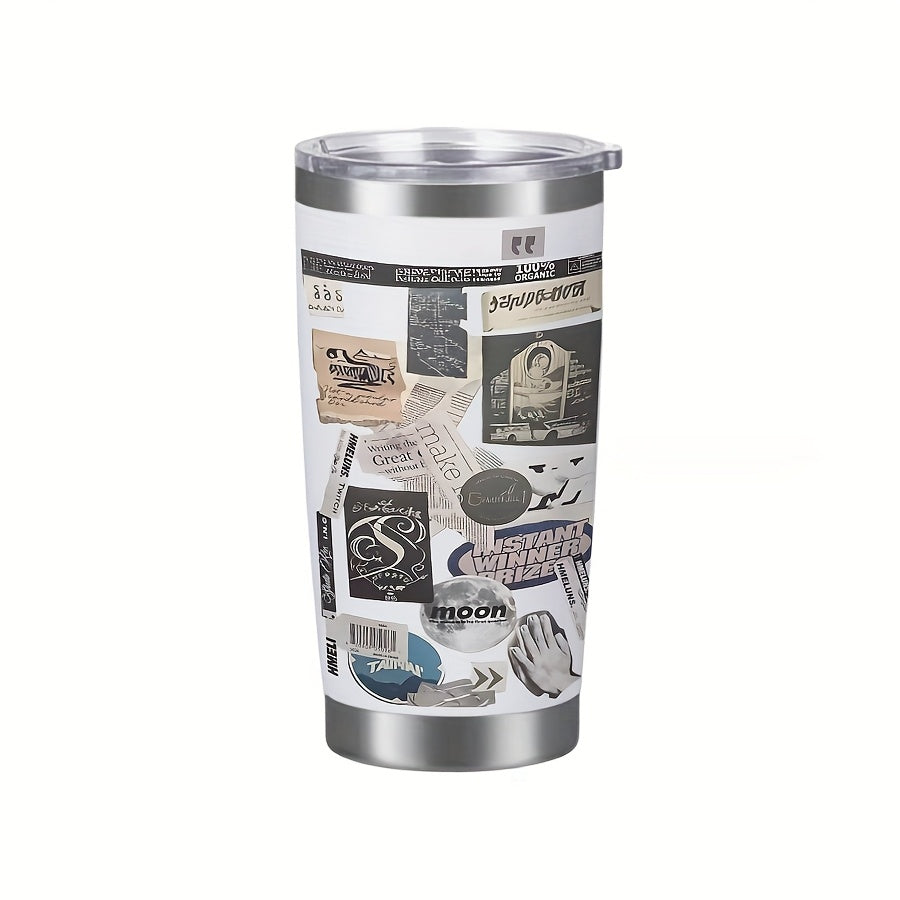Moon Label Pattern 600ml Insulated Steel Coffee Mug