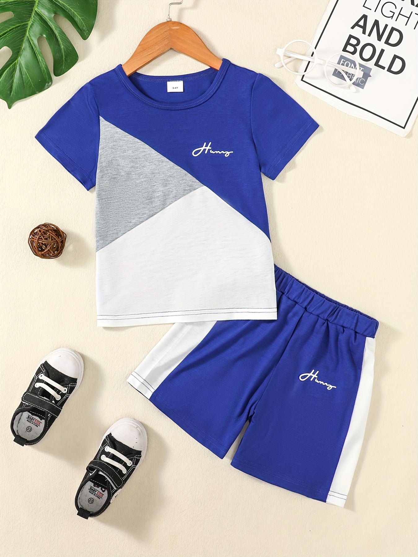 Boys Casual Outfit Round Neck T shirt & Shorts Kids Summer Clothes Sets