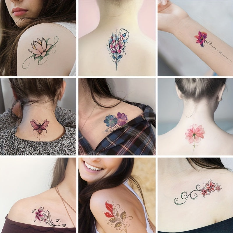 30 Sheets Flowers Temporary Tattoos For Women Waterproof Body Art Stickers