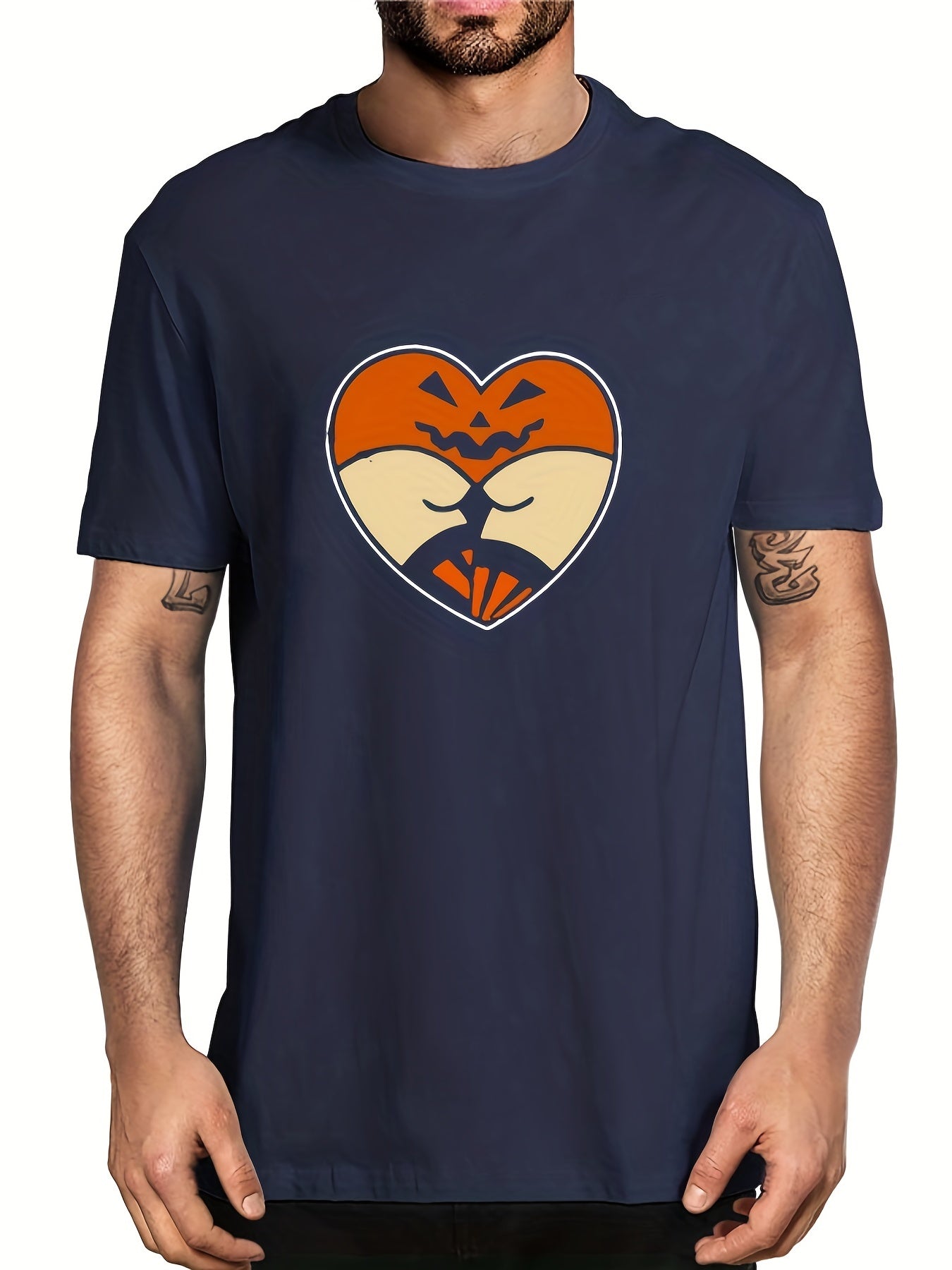Men's Pumpkin Heart Graphic T shirt Casual Tee for Summer