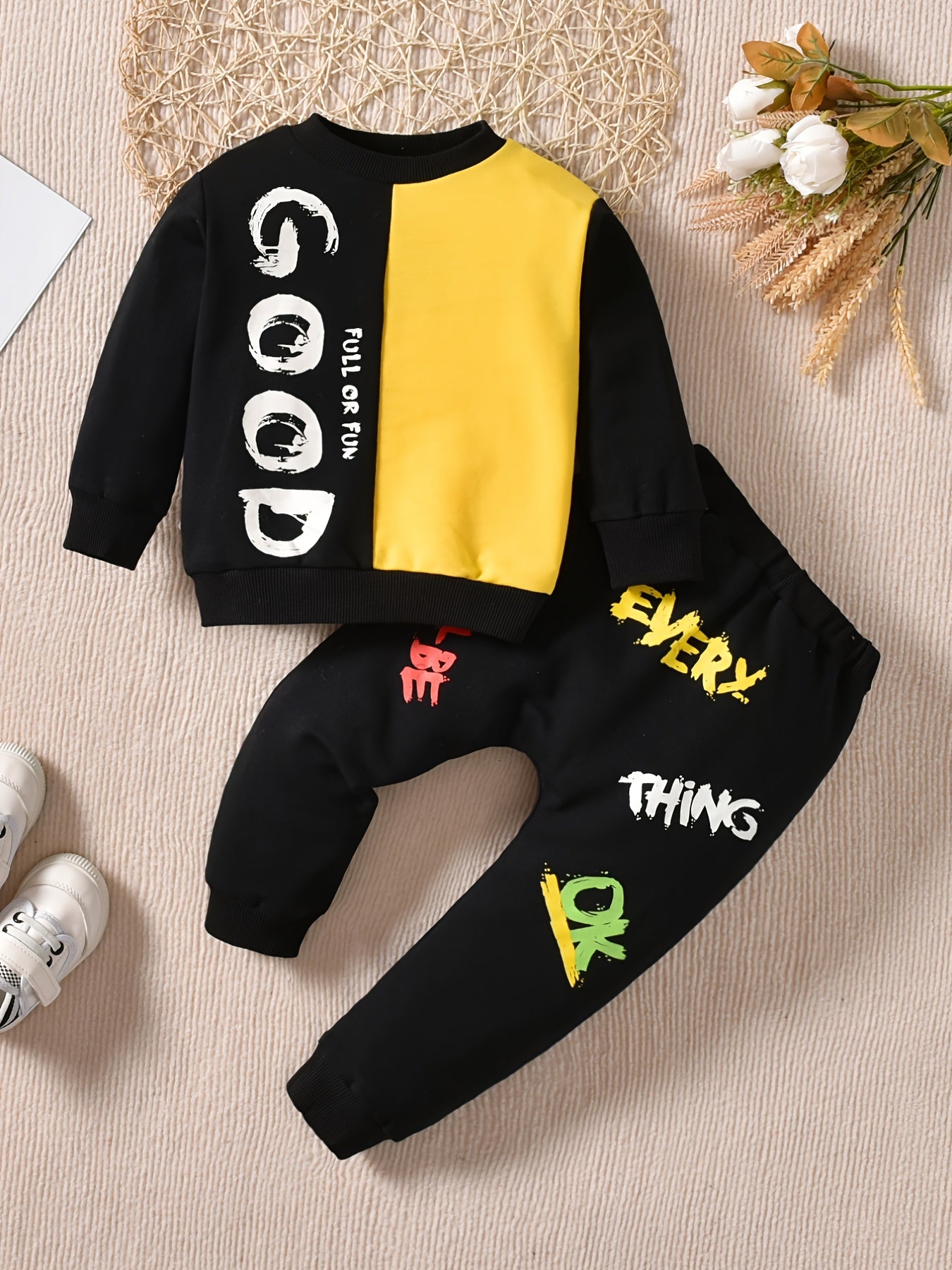 Boys Colorblock Letter Print Sweatshirt Sets