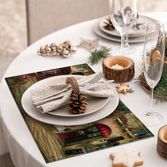4pcs Vintage Street Pattern Placemat Linen Holiday Accessory