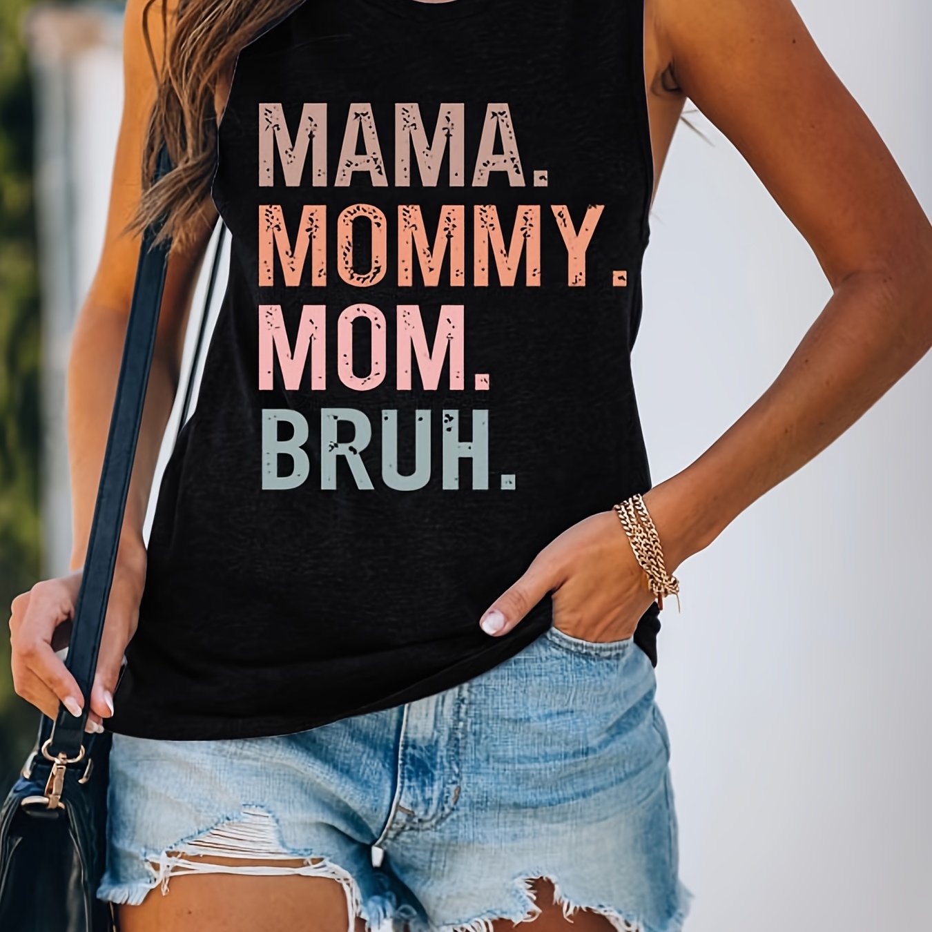 Mama Mommy Mom Bruh Graphic T Shirt Crew Neck Sleeveless Casual Every Top Women