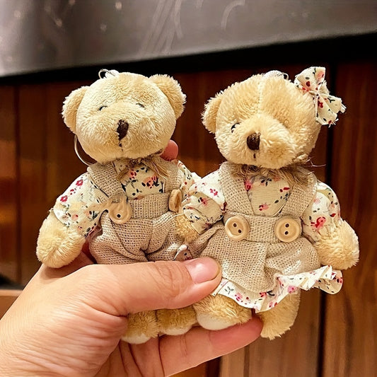 2pcs Burlap Couple Bear Plush Doll Keychain Couple Rabbit Plush Pendant