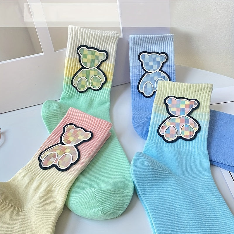 2 Pairs Bear Pattern & Ombre Mid Tube Socks Women's Stockings