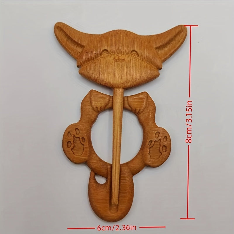 Wooden Fox Brooch For Girls