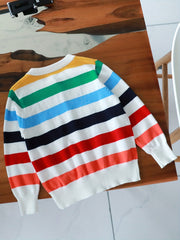 Stripe Print Boys Pullover Sweater Long Sleeve Crew Neck Top