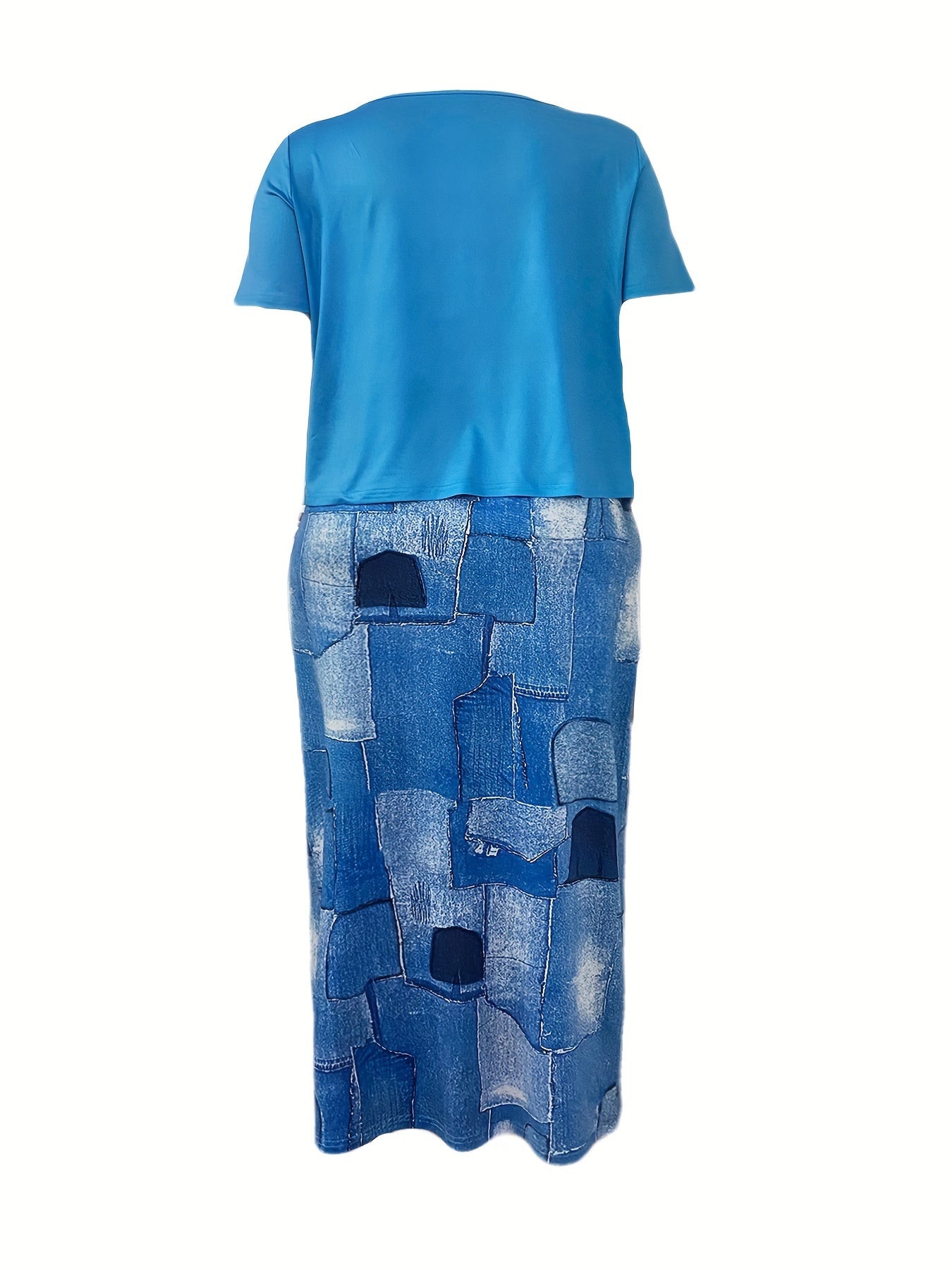 Women's Plus Size Letter Print One Shoulder Top & Midi Skirt Two Piece Set