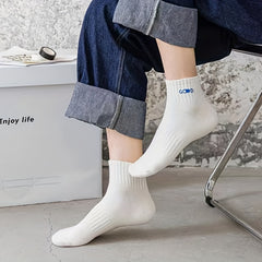 4 Pairs Letter Print Socks Women's Crew Short Stockings