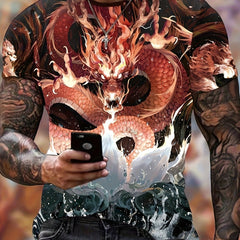 Dragon Pattern 3D Print Tee Men's Street Style Round Neck Shirt