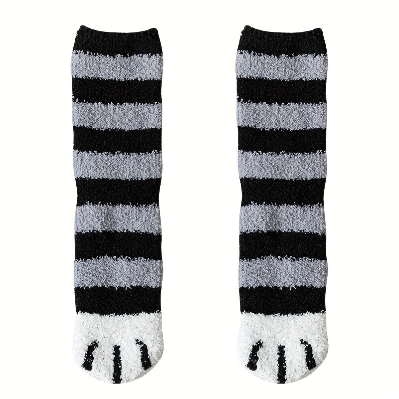 6 Pairs Cat Paw Socks Fuzzy & Warm Women's Stockings