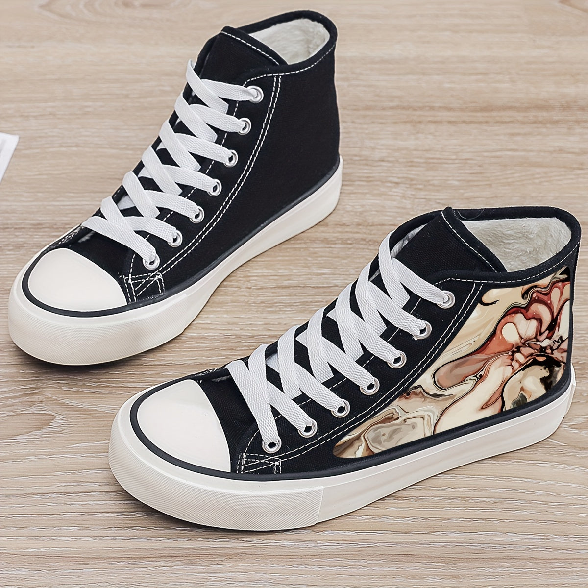 Plush Lined Chunky Canvas Sneakers Flat Heighten Warm Breathable Non Slip Shoes