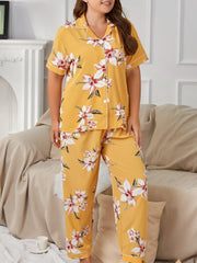 Floral Print Pajama Set Short Sleeve Lounge Two Piece