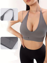 Ribbed Halter Sports Bra Deep V Bra Women's Lingerie