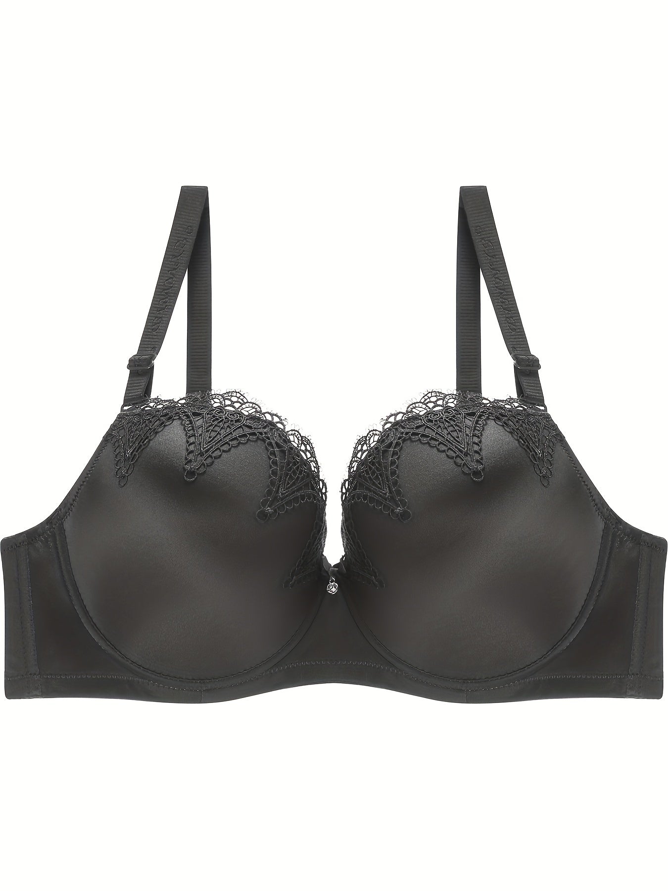 Bra Women's Plus Satin Contrast Lace Hook & Eye High Stretch Solid Bra