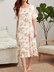 Floral Ruffle Nightdress Short Sleeve Sleep Dress Women's Sleepwear