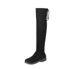 Suede Over Knee Boots Low Heel Lace Up Slip on Non-Slip Autumn Spring