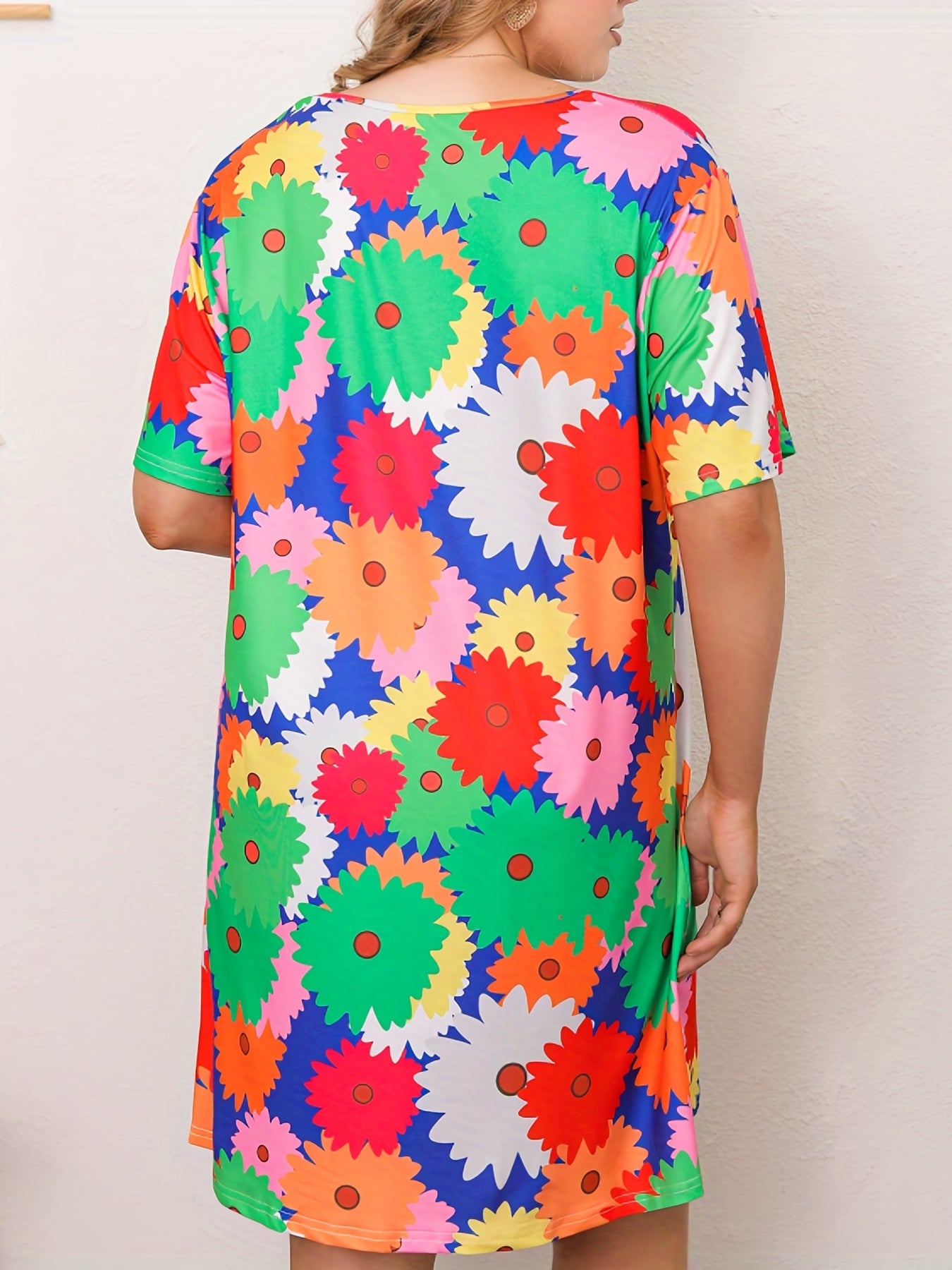 Lounge Dress Women's Plus Allover Floral Print Tee Sleep Dress