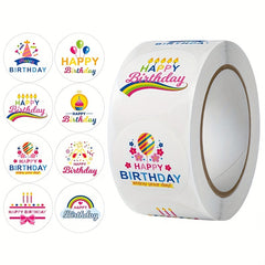 500pcs Birthday Stickers in Various Patterns Box Seal