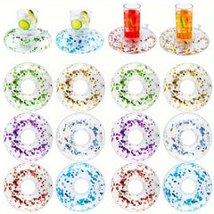 12PCS Inflatable Pool Floats with Drink Holders and Sequin Floating Cup Holders