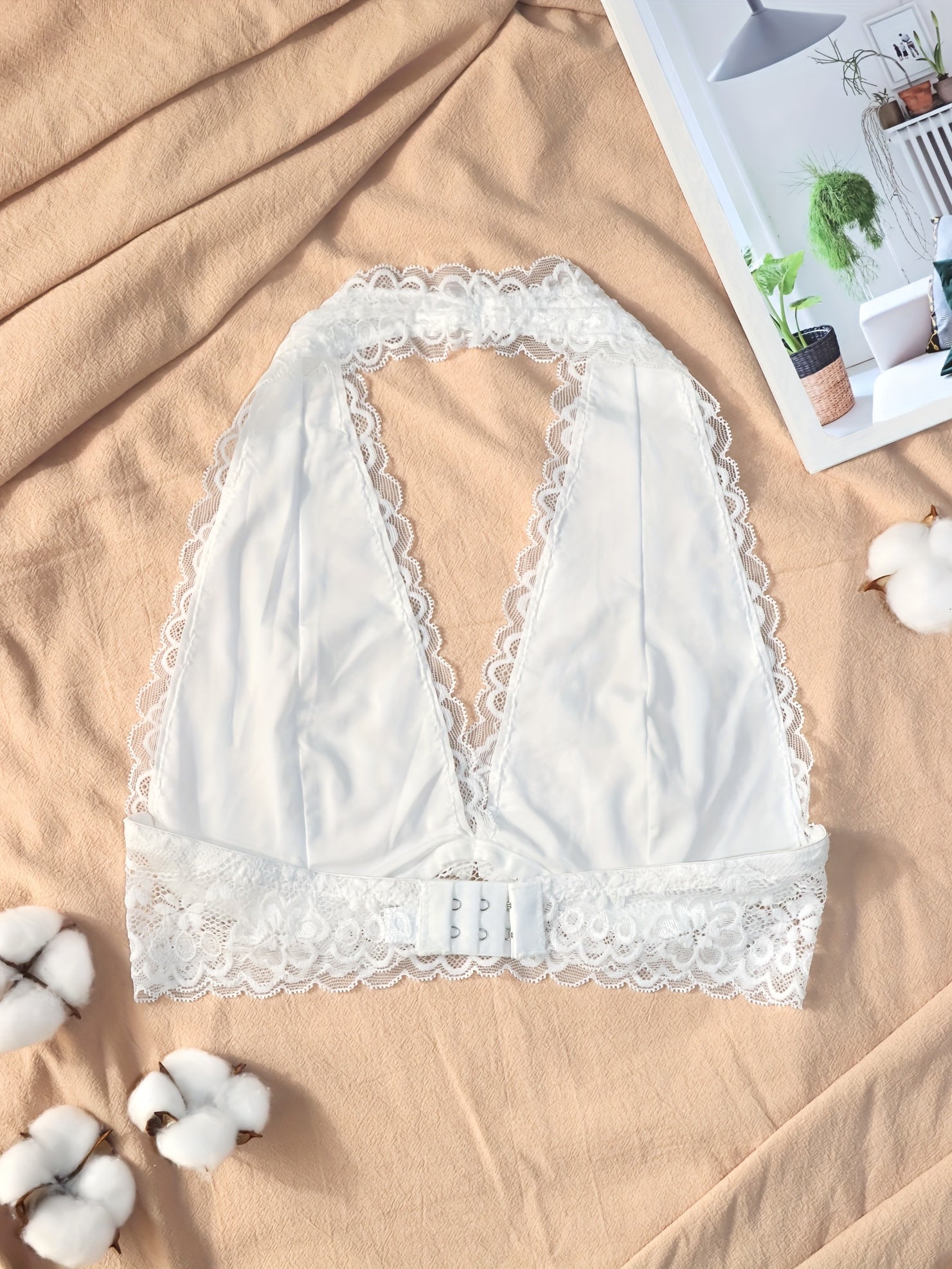 Floral Lace Halter Bralette Wireless Lingerie with Removable Padded Crop Top