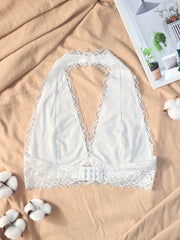 Floral Lace Halter Bralette Wireless Lingerie with Removable Padded Crop Top