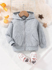 Baby Boys Girls Zip Up Hooded Coat Long Sleeve Jacket With Pockets