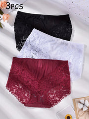 3pcs Floral Lace Briefs Sexy Intimates Panties Women's Lingerie