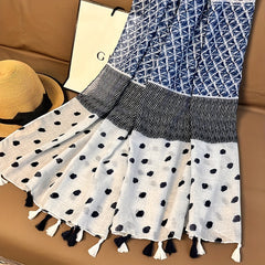 Geometric Print Tassel Scarf Vintage Block Shawl Windproof Head Wrap