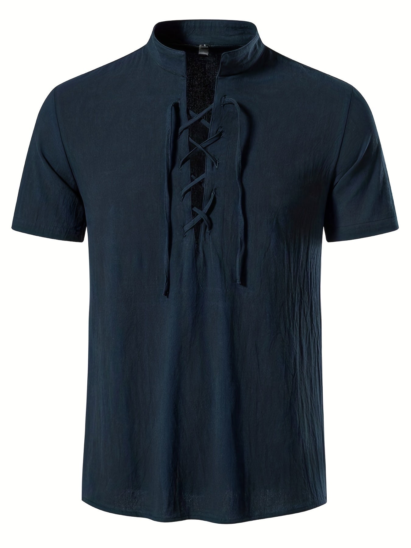 Casual Lace Up Short Sleeve Men's Shirt