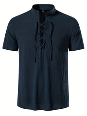 Casual Lace Up Short Sleeve Men's Shirt