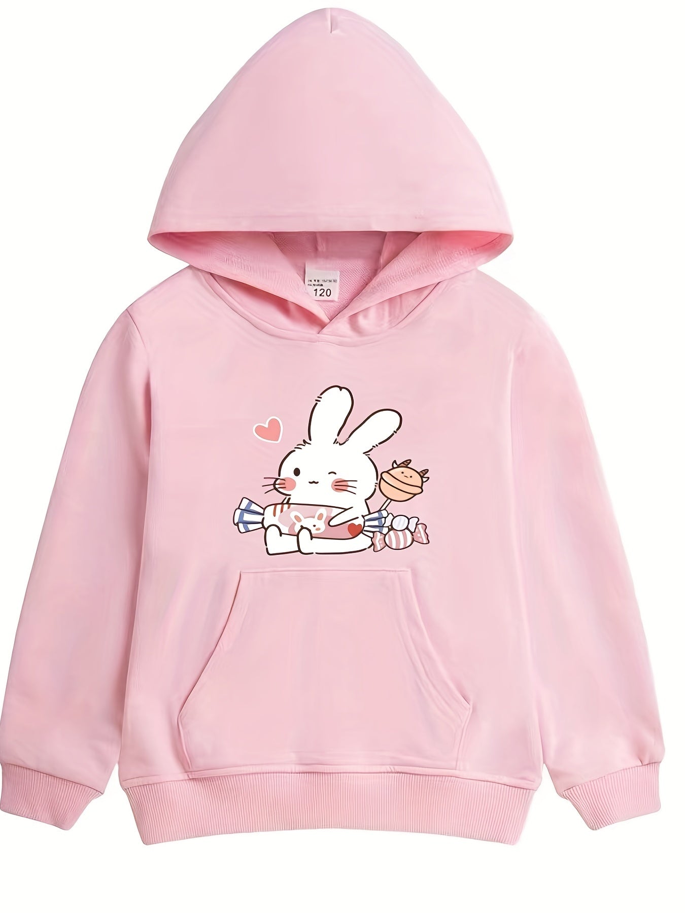Kid Teen Girls' Bunny And Candy Hooded Sweatshirt Top