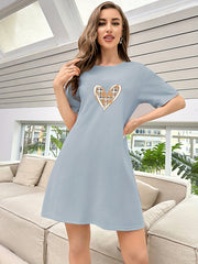 Heart Print NightDress Short Sleeve Crew Neck Sleepwear