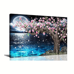 Pink Magnolia Tree Wall Art Moon Canvas 8-96cm