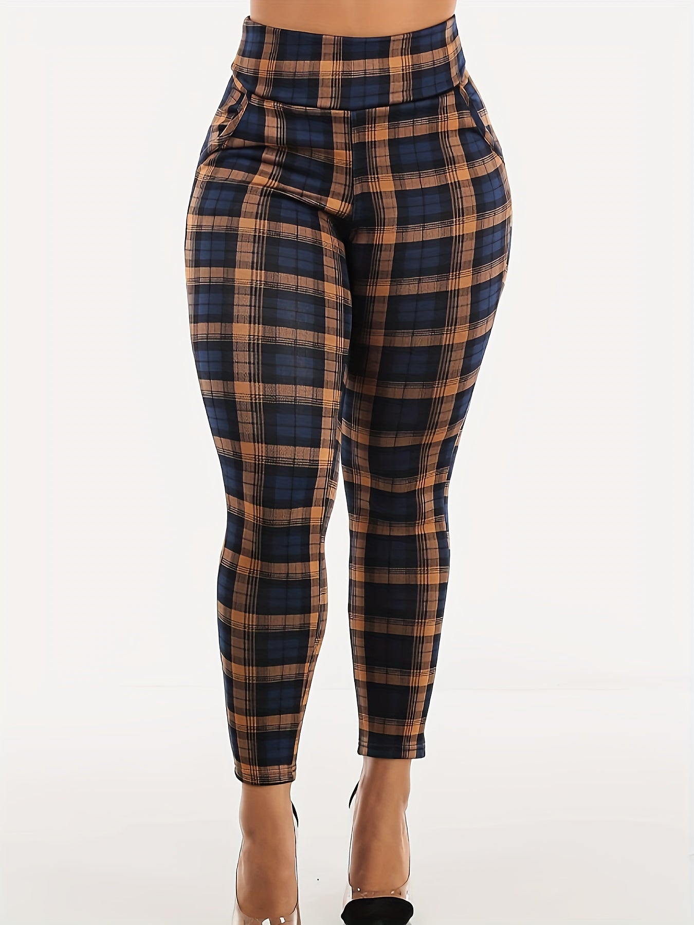 Women's Plus Plaid Print High Rise Skinny Leggings