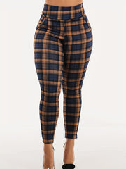 Women's Plus Plaid Print High Rise Skinny Leggings