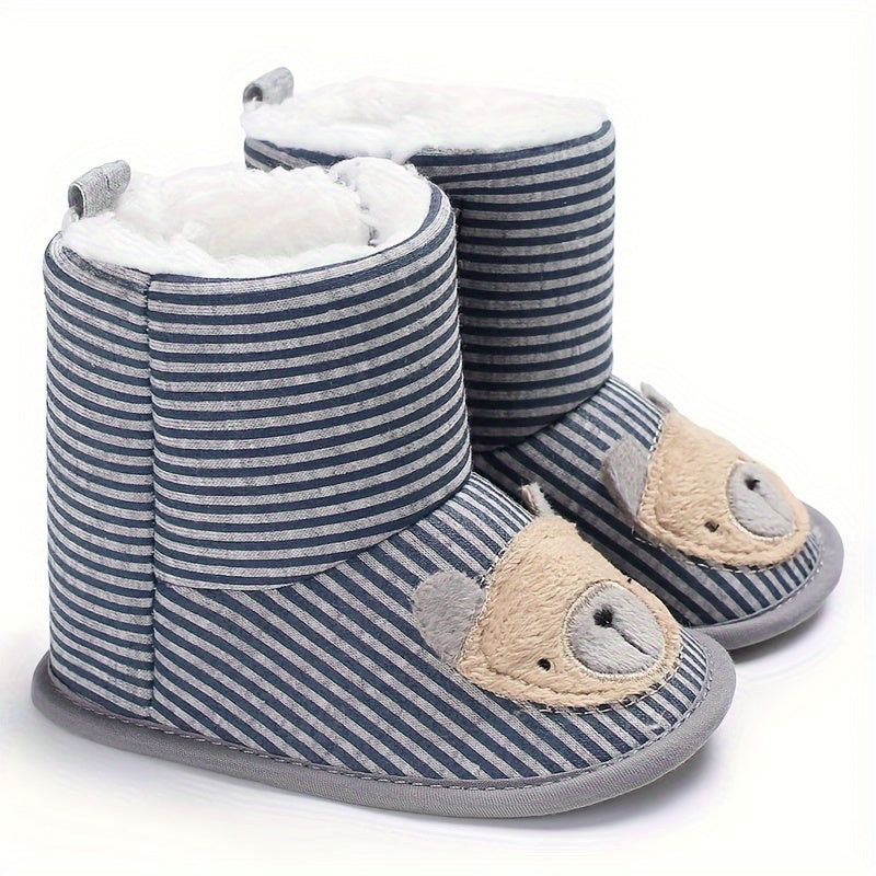 Cute Bear Baby Girl Boots Soft Warm Plus Fleece Indoor Walking