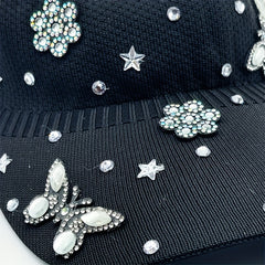 Rhinestone Butterfly Star Visor Hat Knitted Elastic Sun Hat for Women