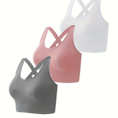 3pcs Criss Cross Back Sports Bras Comfy Running Workout Bra
