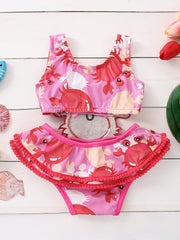 Cartoon Crab Print Girls One Piece Swimsuit