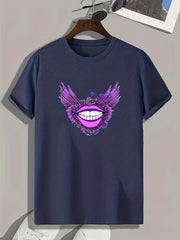 Purple Mouth Print Men's Graphic T shirt for Summer