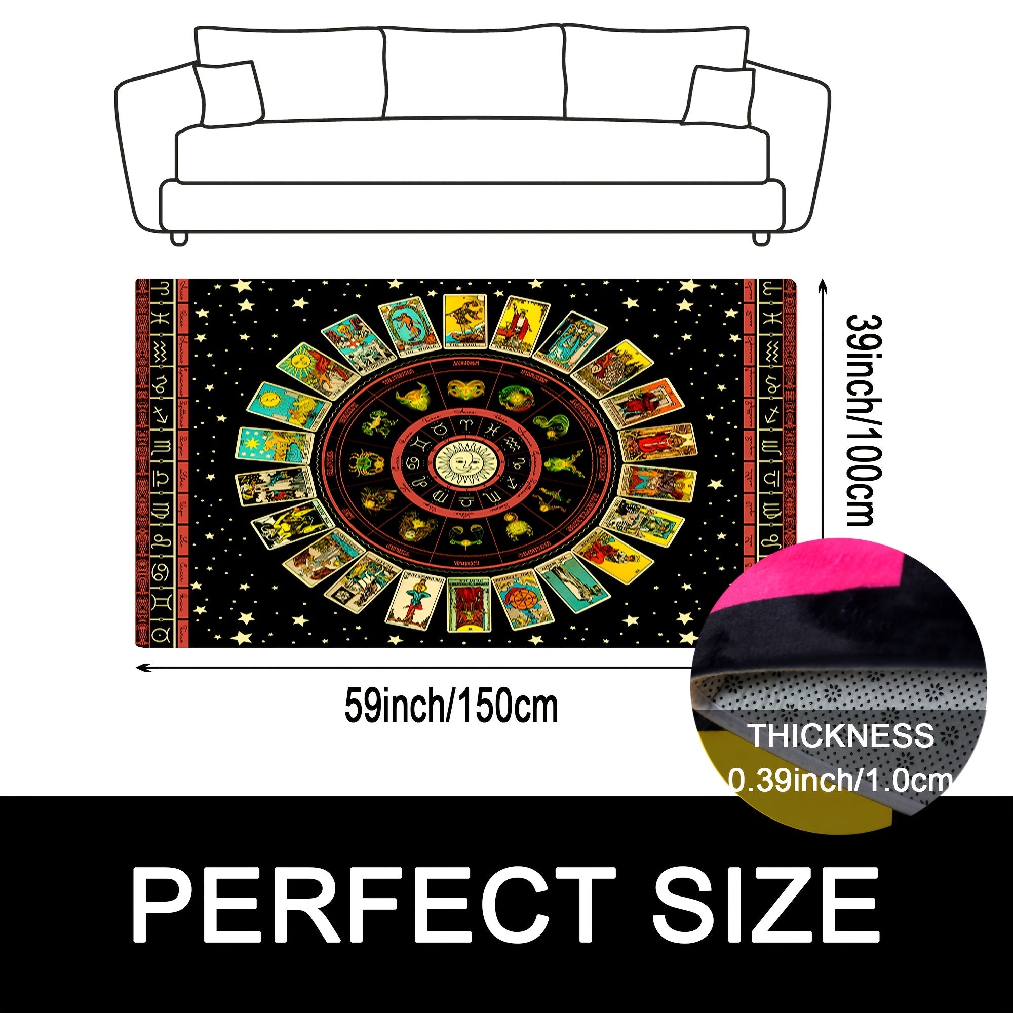 UV Light Flannel Luminous Tarot Pattern Rug Non Slip Mat